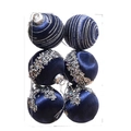 Pack of 6 dark blue 6cm/8cm Christmas foam balls with silver glitter and sequins - 6cm / Set of 6 / Blue