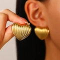 Golden heart earrings with vertical stripe texture in titanium steel for women - 18K Gold Plated Textured Heart (N-1015)