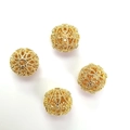 Quattro perline sferiche cave placcate oro 14k con zirconi per la creazione di gioielli - Sfera Cava Senza Diamante / Oro 14K