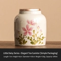 Mini ceramic tea canister with pink daisies, rose gold lid, and 299ml capacity - Daisy Series - Elegant Jar
