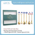 6-piece gold astronaut and space themed stainless steel cutlery set in green gift box - Space 6PCS Set (Waving Astronaut Spoon Fork/Planet Spoon Fork/Rocket Spoon Fork)