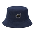 Sombrero de pescador de algodón azul marino con bordado de gato negro para el sol - M (56-58cm) / Azul marino