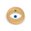 Matte gold Evil Eye bead charm for DIY earrings and jewelry making in round shape - Flat Round Eye