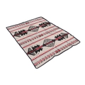 Detail view of ethnic geometric flannel blanket with tribal diamond patterns and hemmed edges - Cream Tribal Geometric