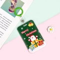 Grüner Kartenhalter mit Weihnachtsmann-Motiv und ausziehbarer Jojo-Halterung für Ausweise - Grüne Basis Weihnachtsmann / 3,3 Grüner Lederstreifen-Schlüsselanhänger