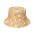 Summer yellow floral bucket hat with pink flower patterns and sun protection wide brim - Floral Print (H)
