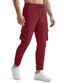 Men's dark red cargo jogger pants with waffle texture and side flap pockets - Burgundy