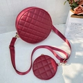 Quilted burgundy round crossbody bag set with matching coin purse and golden hardware - Two-piece Set (yf-023) / Red