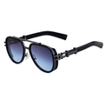 Retro pilot sunglasses with double-bridge black metal frame and blue gradient lenses - Shiny Black Gunmetal Frame Gradient Blue Lens