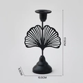 Matte black metal candle holder with elegant hollowed-out ginkgo leaf design 17.5cm - Ginkgo Leaf / Black