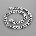 Polished silver stainless steel Cuban chain necklace with circular clasp on grey background - Polished Clasp (Bracelet) / 21cm / Steel