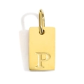 Macro detail of a 18k gold plated stainless steel rectangular pendant with letter P - Pendant P (Without Chain)
