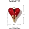 Detail view of 25mm red enamel heart pendant in copper and gold showing precise dimensions - Style VH610 (25x19mm/11.9g)