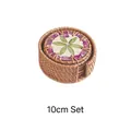 Handcrafted 10cm rattan coaster set with purple and green shell mosaic petal patterns - Purple Block Green Flower Set of 6 (10cm)