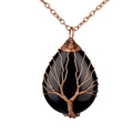 Detailed wire-wrapped Tree of Life pendant with teardrop black stone on bronze chain - Black Agate Antique Bronze