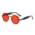 Steampunk round sunglasses with black metal frame and vibrant red lenses for fashion - Black Frame Red Lens