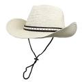 Sombrero de vaquero de paja crema con banda de estrellas y correa ajustable - M (56-58cm) / Blanco Crema