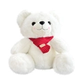 White teddy bear plush toy wearing a red knitted scarf with a small smile leather tag - White / 23CM