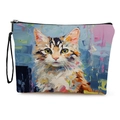 Estuche con retrato de gato al óleo, cremallera negra y correa de mano para transporte - Patrón de Gato (Estilo 1)