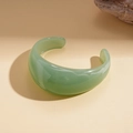 Minimalist wide open resin bangle in translucent pale green finish for women - Green