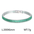 Silver-tone 6mm tennis bracelet featuring emerald green rectangular cubic zirconia stones - Style D Green Zirconia (KB165624-Z)