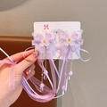 Exquisite purple lace butterfly hair clips with long ribbon tassels and pearly accents - Butterfly Ribbon Purple