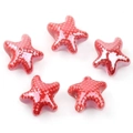 Detail of five red ceramic starfish beads with grid texture for DIY jewelry making - 12mm / Red (02#)