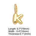 Detail of gold letter K pendant with clear gems showing size 19mm x 10mm dimensions - Gold - Letter K