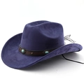 Détail d'un chapeau de cow-boy en daim avec pierres turquoises et rivets sur cuir - M (56-58cm) / Bleu marine