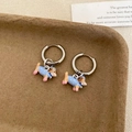 Detail of silver hoop earrings with cute cartoon puppy charms on a rustic background - Cartoon Dog Style / Ear Buckle / Blue
