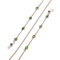 Detail of rose gold glasses chain with green crystal beads and white silicone loops - Green