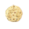 Detail of 18K gold Libra zodiac pendant with colorful rhinestones and hammered texture - Libra