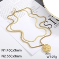 Collana a doppio strato in acciaio al titanio dorato con ciondolo a ritratto vintage - Stile Oro (KN232331-Z)