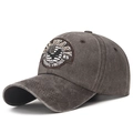 Berretto da baseball vintage grigio scuro in cotone lavato con ricamo militare - caffè
