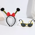Yellow and black striped honey bee party costume headband with glasses set - Black Ball Bowknot Headband + Yellow Glasses Long Antenna