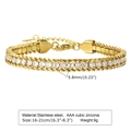 Detail view of double-row gold stainless steel bracelet with AAA cubic zirconia stones - Gold White