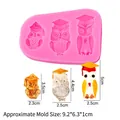 Pink silicone mold featuring three academic owls with graduation caps and size dimensions - 4# Doctoral Owls / Pink