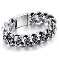 Gothic punk men's stainless steel skull link bracelet with engraved clasp closure - Skull Fourteen (Stainless Steel) / Silver