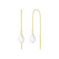 S925 sterling silver tassel drop earrings with white waterdrop pearls in gold finish - GPE75-14K Teardrop Pearl Ear Threader / Gold