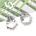 DIY vintage silver alloy heart and textured charms with multi-loop connectors - Hollow Heart 18x26mm
