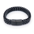 Men's double-row black stainless steel wheat chain bracelet with magnetic square clasp - Black Smooth