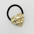 Elastic black hair tie with a textured gold heart alloy pendant for ponytail styling - Shiny Gold - Irregular Heart