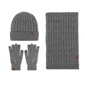 Winter 3-piece knit set in grey with cable-knit hat, scarf, and touchscreen gloves - Dark Grey 3-Piece Set