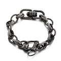Vintage industrial stainless steel O-chain bracelet with antique silver finish and skull clasp - Vintage Blackened Color (KB147786-KLHQ)