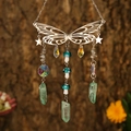 Silver metal butterfly suncatcher with crystal pendants and blue mushroom beads - Silver Wings + Grey Labradorite