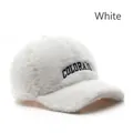 White plush baseball cap with navy blue COLORADO embroidery in soft faux fur material - Colorado Letter Embroidery Style / One Size (Circumference 56-60cm) / White