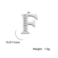 Polished silver stainless steel letter F pendant with clear crystals, 15.6x11mm size - Letter F