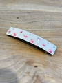 Elegant cream white long hair clip with pink floral print and sparkling rhinestones - Rhinestone Barrette / Pink Spring Clip