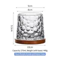 Textured transparent whisky glass with a rotating walnut wood base and 270ml capacity - Transparent Bubble Pattern with Wooden Base
