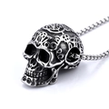 Punk style stainless steel skull pendant necklace with vintage silver finish on white background - Retro Steel Color (Chain Not Included)